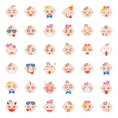 Baby face icon set, flat design vector illustration