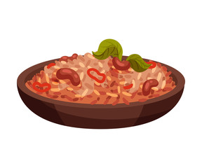 Traditional Mexican Food Served in Bowl Vector Illustration