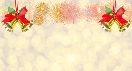 Merry christmas and happy new year, Abstract colored firework and bell background with free space for text.  New Year symbol, Celebration and anniversary concept