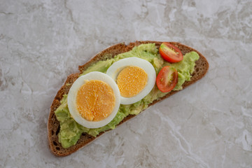 sliced avocado and egg on toasted bread 