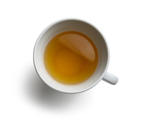 A Cup of tea on a white background. The view from the top