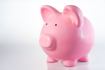 Piggy Bank on White Background with Copy Space