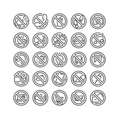 Prohibition Sign outline icon set. Vector and Illustration.