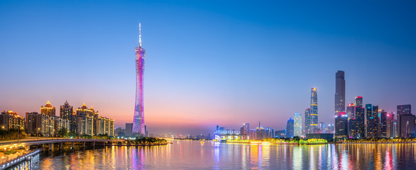 Guangzhou city night and architectural landscape skyline