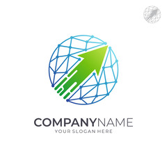 Globe Polygonal And Fast Arrow Motion Logo Template. Worldwide Shipping Business Logo. Logistic Company Vector Logo. Delivery Service Icon. Financial Symbol. Abstract Web Technology