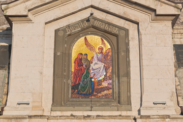 Mosaic painting of the Myrrh-bearing woman over the eastern portal of St. Nicholas Church in the city of Sevastopol, Crimea