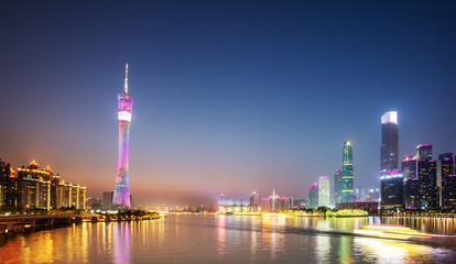 Obraz premium Guangzhou city night and architectural landscape skyline