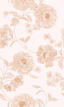 Floral seamless pattern.  Hand drawn peony  flowers. Design concept for fabric design, textile print, wrapping paper or web backgrounds