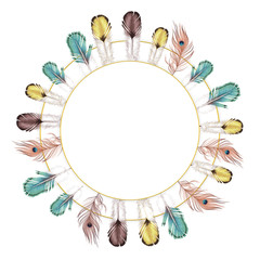 Hand drawn Feathers Frame. Tribal ethnic design for creative cards and backgrounds.Hand drawn feathers for wedding card, invitation, poster, wrapping, wallpaper, fabric