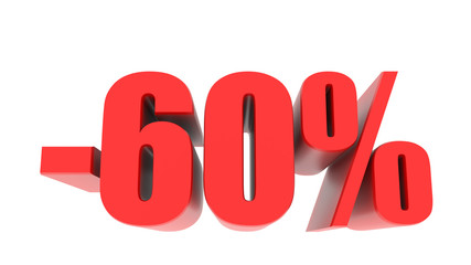 -60 percent off discount promotion sale. 3D Render. 3D-Illustration percent discount collection for your unique selling poster, banner ads. Christmas, Xmas sale and more