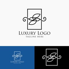 Luxury logo template. Vintage badge frame flourishes. Modern elegant logo design. Unique logo.