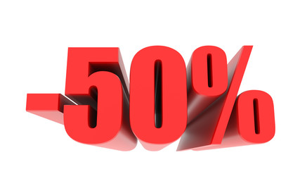 -50 percent off discount promotion sale. 3D Render. 3D-Illustration percent discount collection for your unique selling poster, banner ads. Christmas, Xmas sale and more