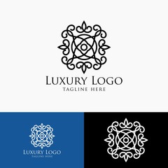 Luxury logo template. Vintage badge frame flourishes. Modern elegant logo design. Unique logo.
