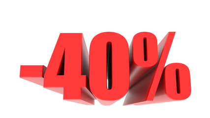 -40 percent off discount promotion sale. 3D Render. 3D-Illustration percent discount collection for your unique selling poster, banner ads. Christmas, Xmas sale and more