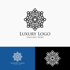 Luxury logo template. Vintage badge frame flourishes. Modern elegant logo design. Unique logo.