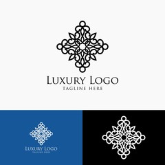 Luxury logo template. Vintage badge frame flourishes. Modern elegant logo design. Unique logo.