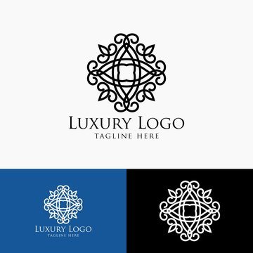 Luxury logo template. Vintage badge frame flourishes. Modern elegant logo design. Unique logo.