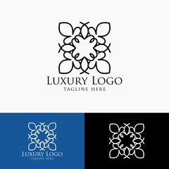 Luxury logo template. Vintage badge frame flourishes. Modern elegant logo design.