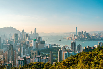 Hong Kong City skyline , and Kowloon and HongKong Island -