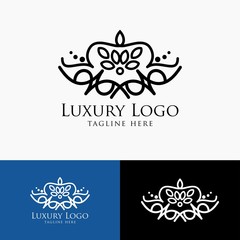 Luxury logo template. Vintage badge frame flourishes. Modern elegant logo design.
