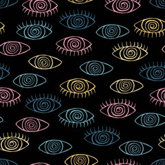 Psychedelic vector illustration eyes contours hand drawing