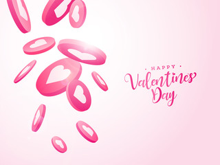 Happy Valentine's Day Font and 3D Heart Shapes Decorated on Pink Background.