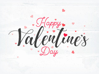Happy Valentine's Day Font Decorated with Tiny Hearts on White Texture Background.