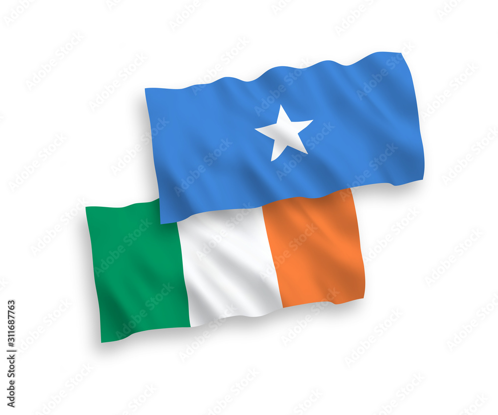 Wall mural flags of ireland and somalia on a white background