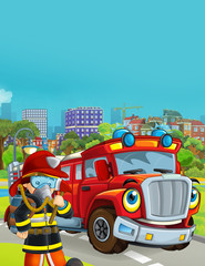 cartoon stage with fireman in the park - illustration for children