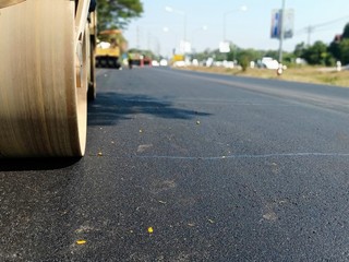 Road construction by method Hot Mix Asphalt Recycling, Blurred images