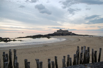 Fortress on the seashore at low tide.