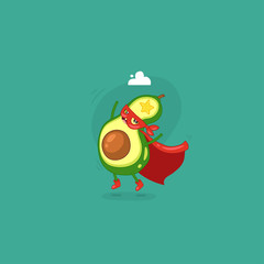 Funny cartoon character of avocado super hero.