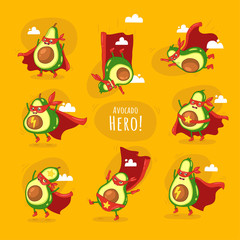 Funny cartoon character of avocado super hero.