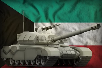 heavy tank on the Kuwait national flag background. 3d Illustration