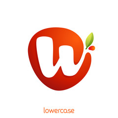 Lowercase letter w logo in fresh juice splash with green leaf.
