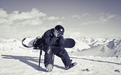 Mountains of the Caucasus, Dombay. Snowboard.