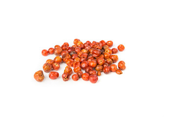 Handful of red spicy tiny round chile tepin peppers