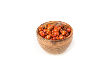 Handful of red spicy tiny round chile tepin peppers