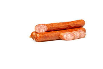 Smoked sausages for beer isolated on a white background