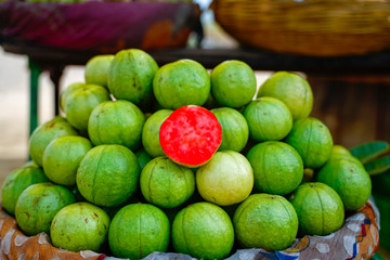 Fresh guava fruit in fruit shop 