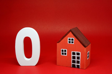 First House or Non ( 0 ) House Isolated Red Background with Copy Space - New home or increase Zero 0 Percentage  Business building finance Concept