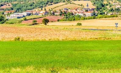Obraz premium rural landscape with green fields and trees, Rebourguil 