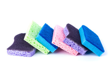 Stack of rectangular cellulose washing sponges with coarse and soft sides