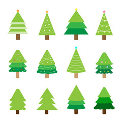 Tree flat icon.Pine collection set isolated on white background.Green leaf forest.Ecology concept.Design for clipart.Using for decorate your work.Vector.Illustration.