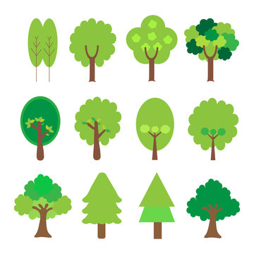 Flat icon tree collection isolated on white background.Green forest.Ecology concept.Design for web clipart.