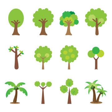 Flat icon tree collection isolated on white background.Green leaf forest.Ecology concept.Design for web clipart.