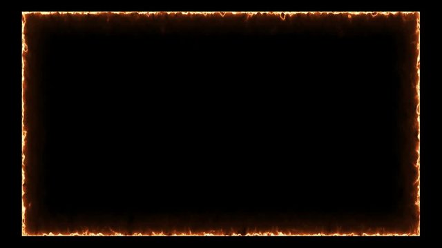 Shiny glowing rectangle on dark background. Bright flames in the form of a square frame.