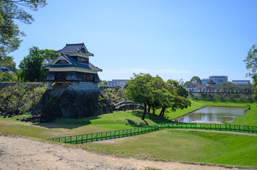 Fototapeta na wymiar Landscape view of Kumamoto japanese castle view in Kyushu Japan.