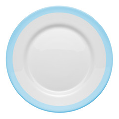 Plate with a blue border is isolated on a white background