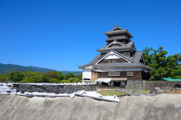 Landscape view of Kumamoto japanese castle view in Kyushu Japan.
